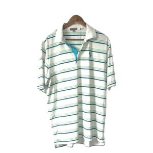 Peter Millar White Blue Green Stripes Polo Summer Comfort Golf Mens Size Large